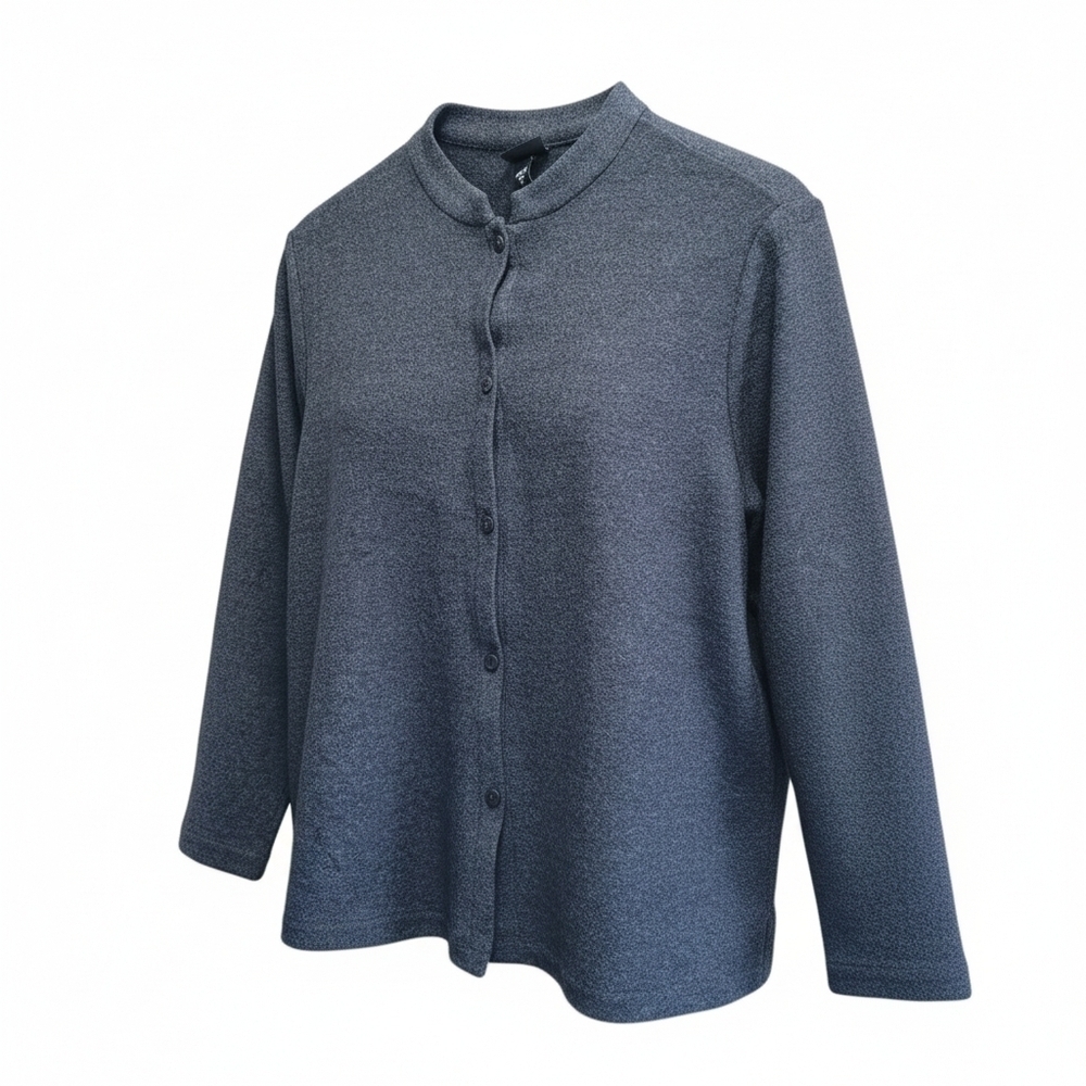 Sz Small Eileen Fisher Charcoal Wool Button Up Cardigan Sweater Mandarin Collar